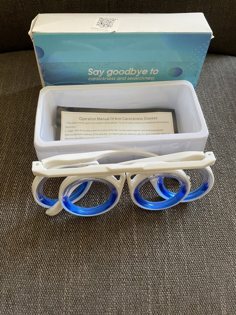 Motion Sickness Brille außerhalb der geöffneten Verpackung