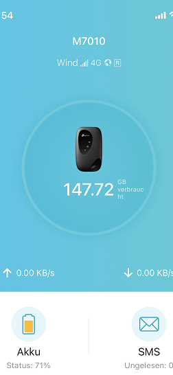 Screenshot des Verbrauchs nach 2 Wochen, er zeigt 147,72 GB